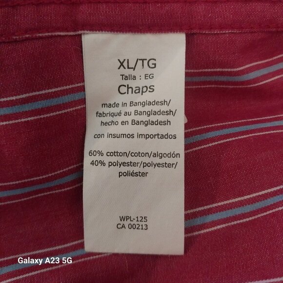 Chaps Men's XL Red & White Striped Long-Sleeve Button-Down Shirt Preppy Classic - Picture 6 of 6